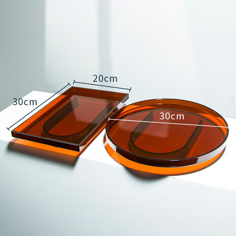 Plateaux en acrylique ambré ronds et rectangulaires pour organiser bijoux et cosmétiques