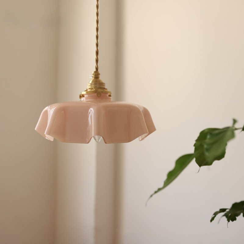 Floral Draped Glass Brass Retro Ceiling and Pendant Light