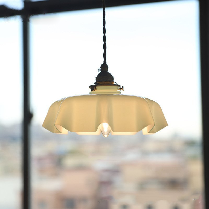 Floral Draped Glass Brass Retro Ceiling and Pendant Light