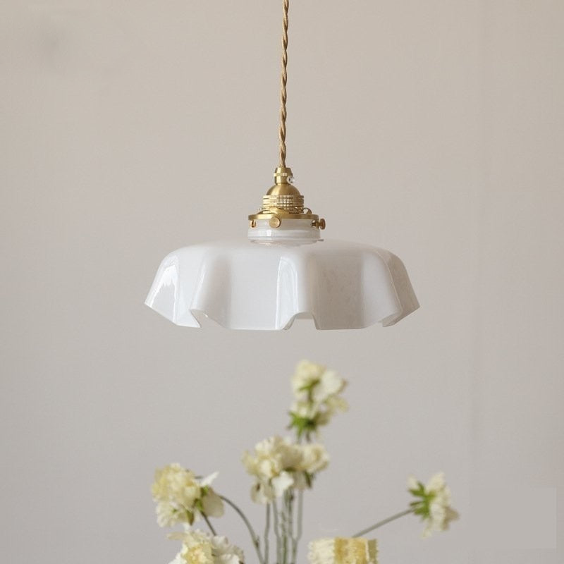 Floral Draped Glass Brass Retro Ceiling and Pendant Light