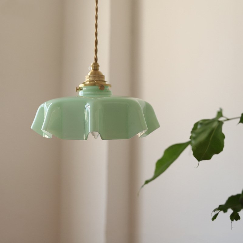Floral Draped Glass Brass Retro Ceiling and Pendant Light