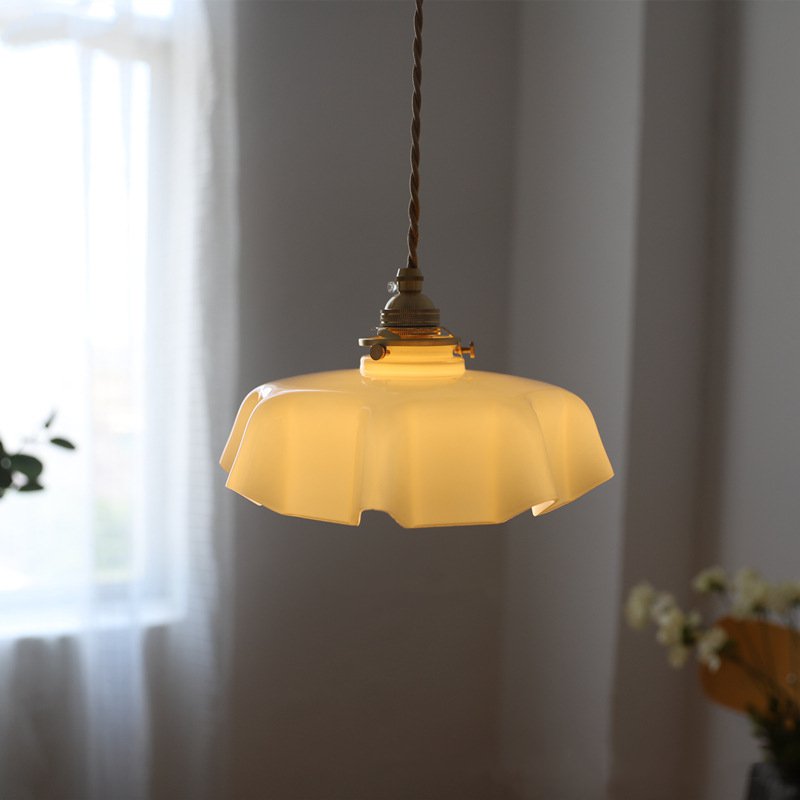 Floral Draped Glass Brass Retro Ceiling and Pendant Light