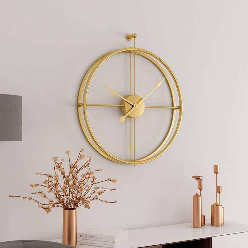 Large Gold Wall Clock With Minimalist Metal Frame For Modern Living Rooms
