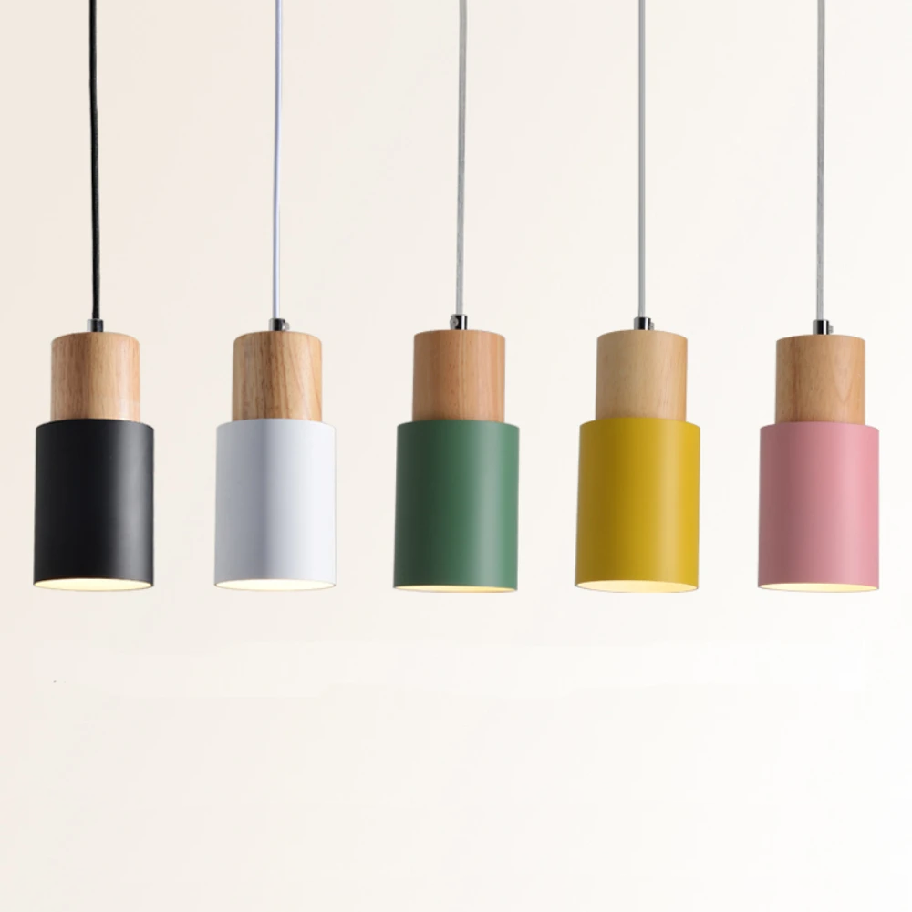 Aurelo Wood & Metal Cylinder Pendant Light Brushed Nickel