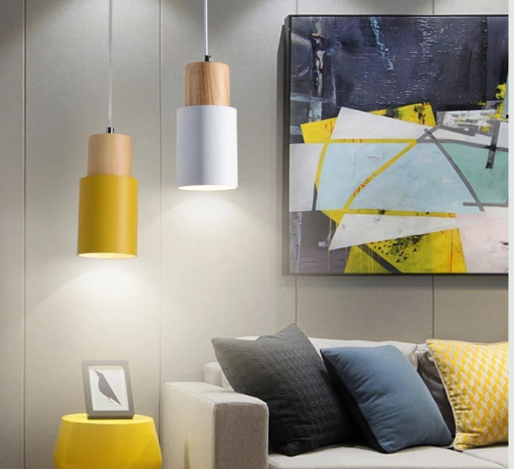Aurelo Wood & Metal Cylinder Pendant Light Brushed Nickel