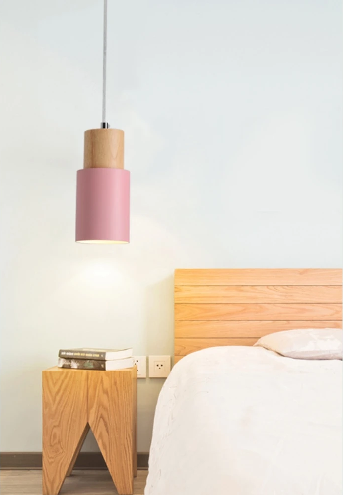 Aurelo Wood & Metal Cylinder Pendant Light Brushed Nickel
