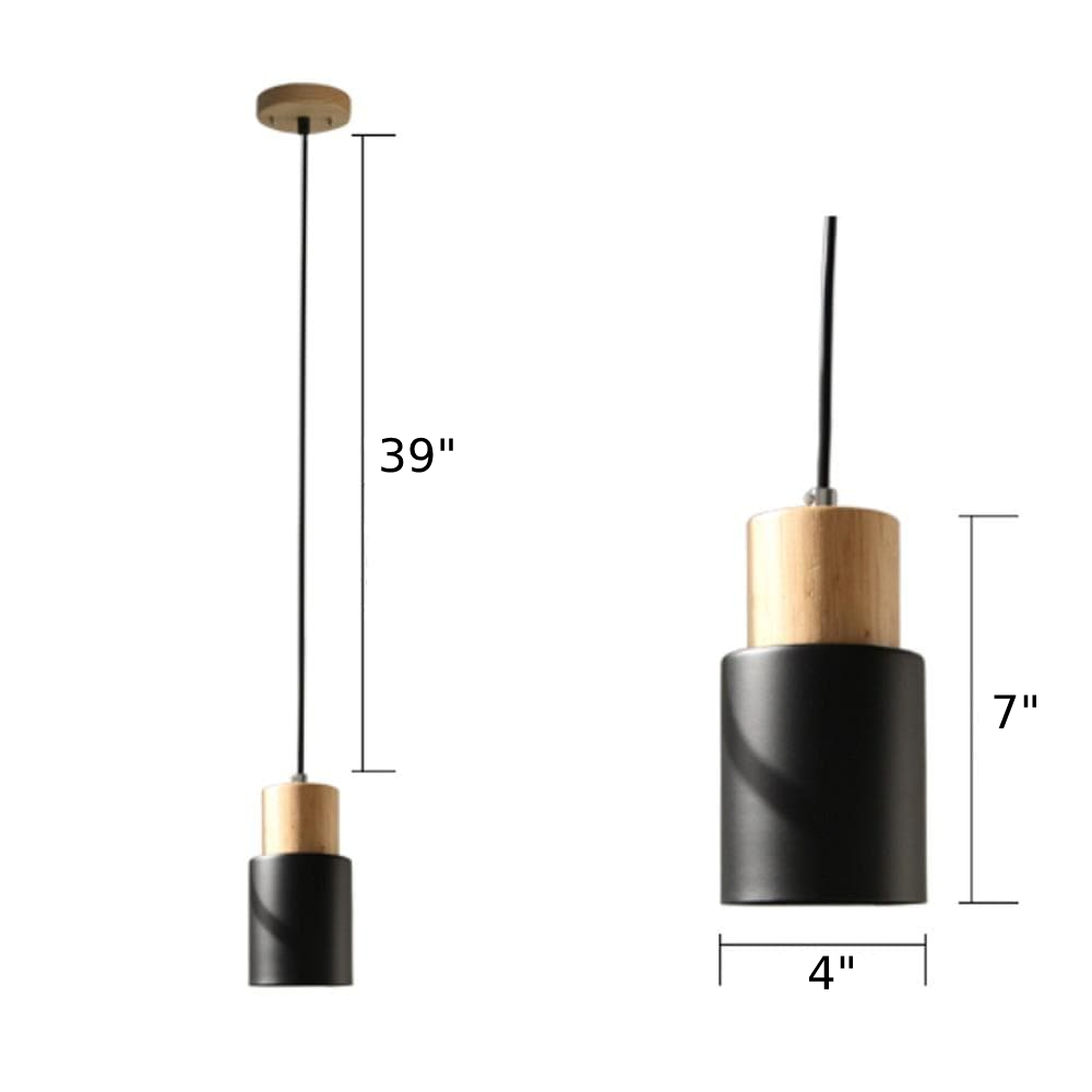 Aurelo Wood & Metal Cylinder Pendant Light Brushed Nickel