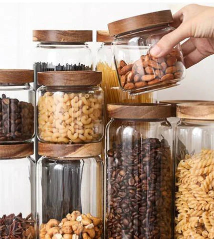 Acacia And Glass Storage Containers For Kitchen Organization