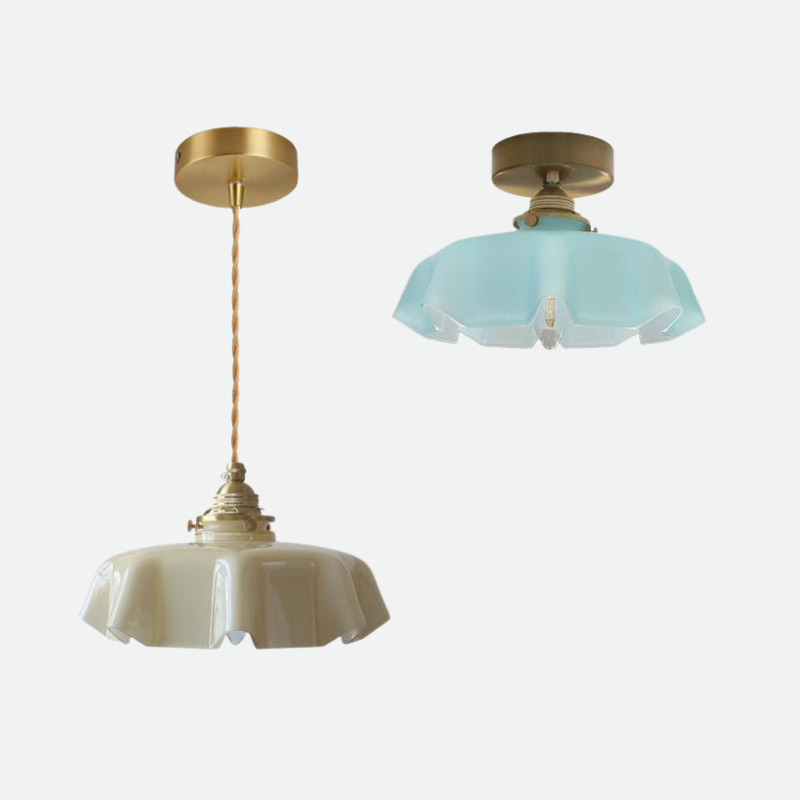 Floral Draped Glass Brass Retro Ceiling and Pendant Light
