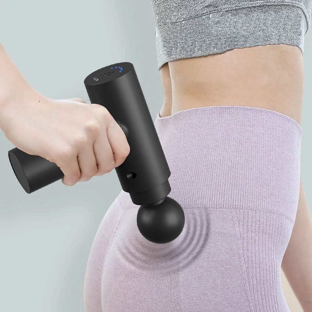 PulsePro Mini Faszienpistole mit sechs Geschwindigkeitsstufen und vier Aufsatzköpfen ausgestattet