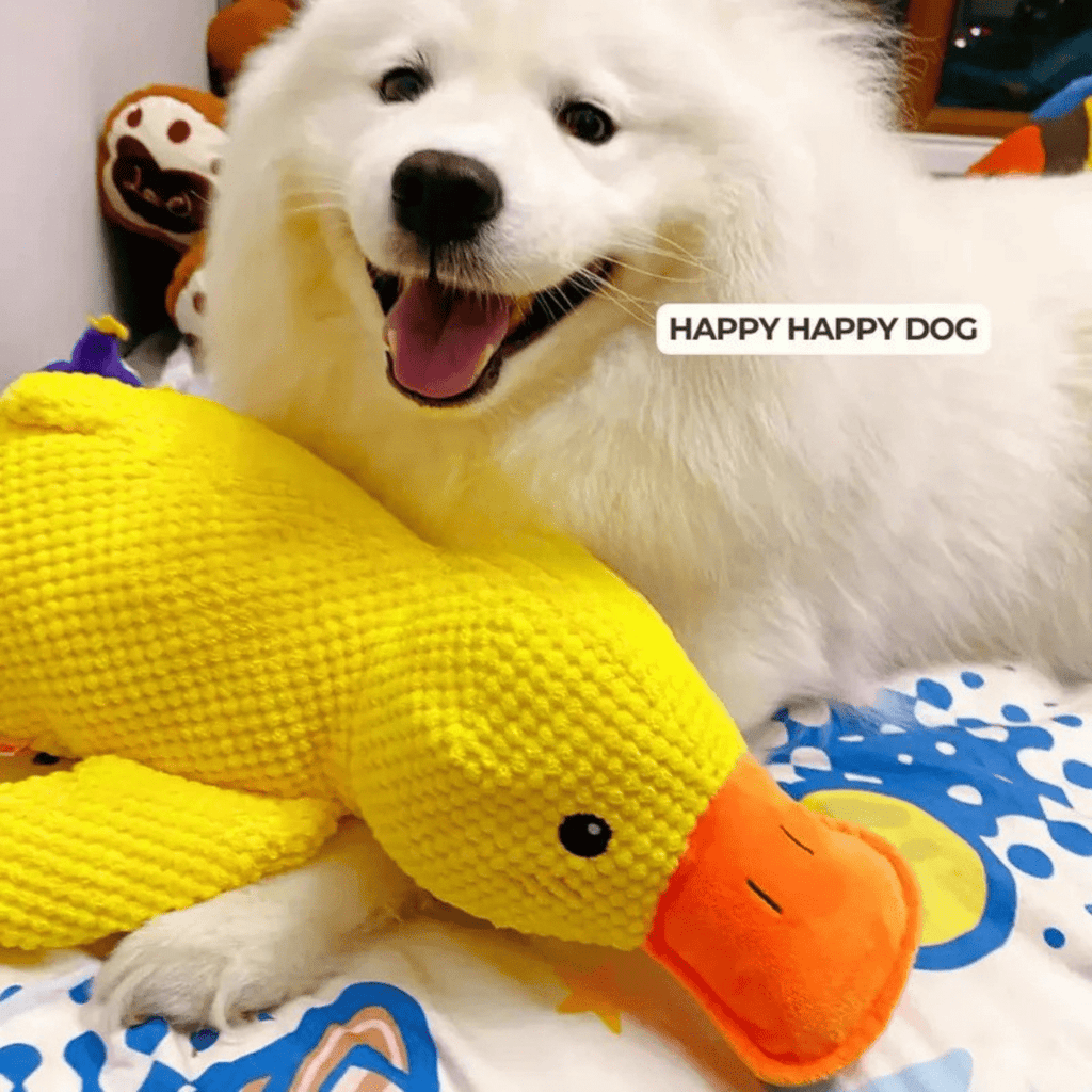 Giocattolo di peluche PawVerve a forma di anatra per cani con fischietto e comfort accogliente