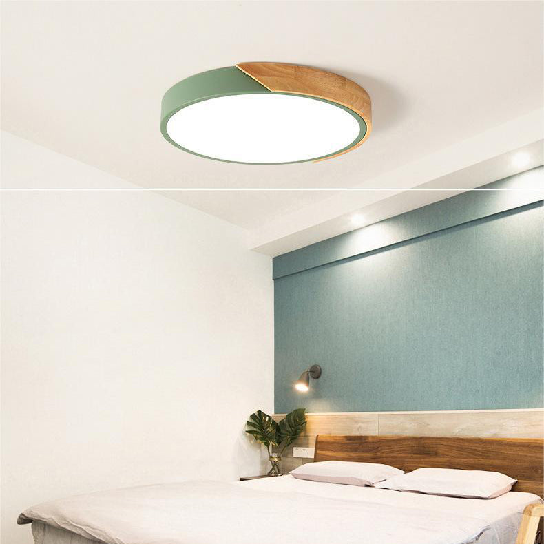 Aelora Nordic Wood Round Ceiling Light Featuring Warm Glow