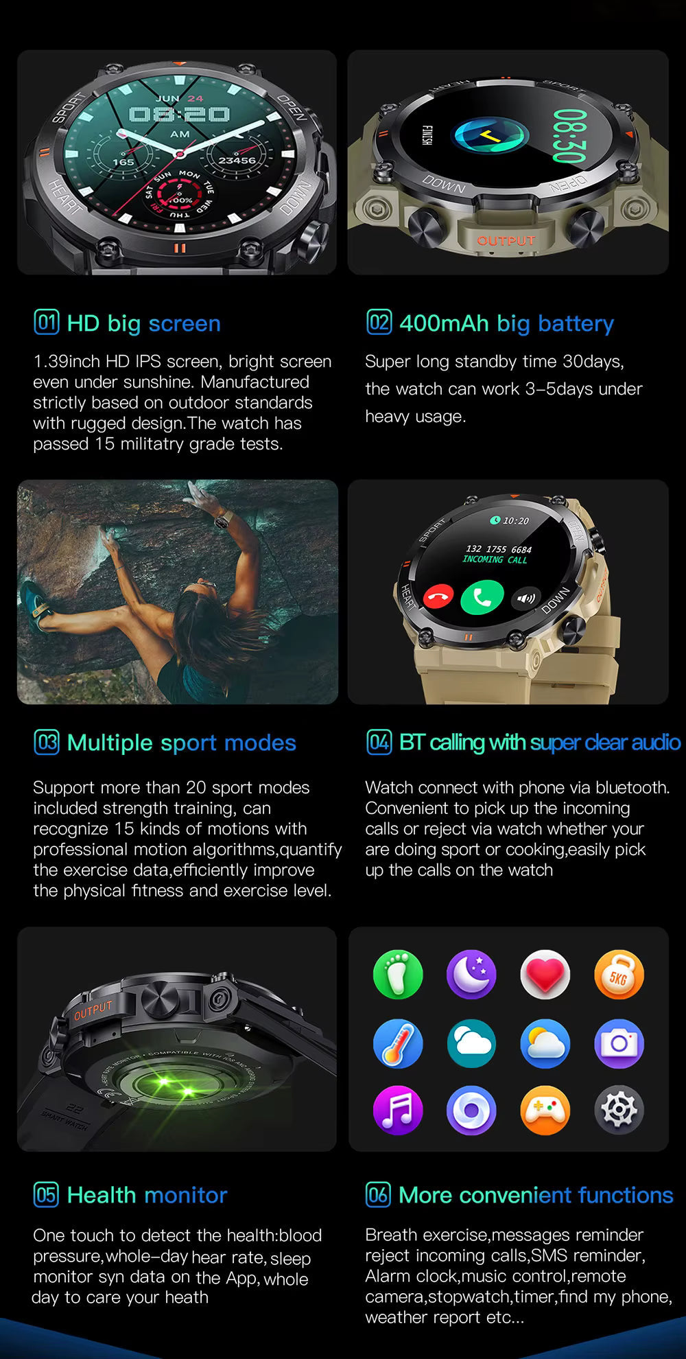Titan Uknuselig Tactical Smartwatch med Langtidsholdbart Batteri