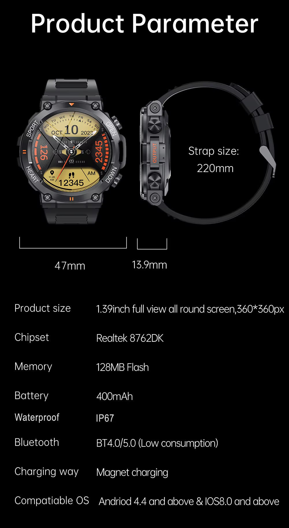 Titan Uknuselig Tactical Smartwatch med Langtidsholdbart Batteri