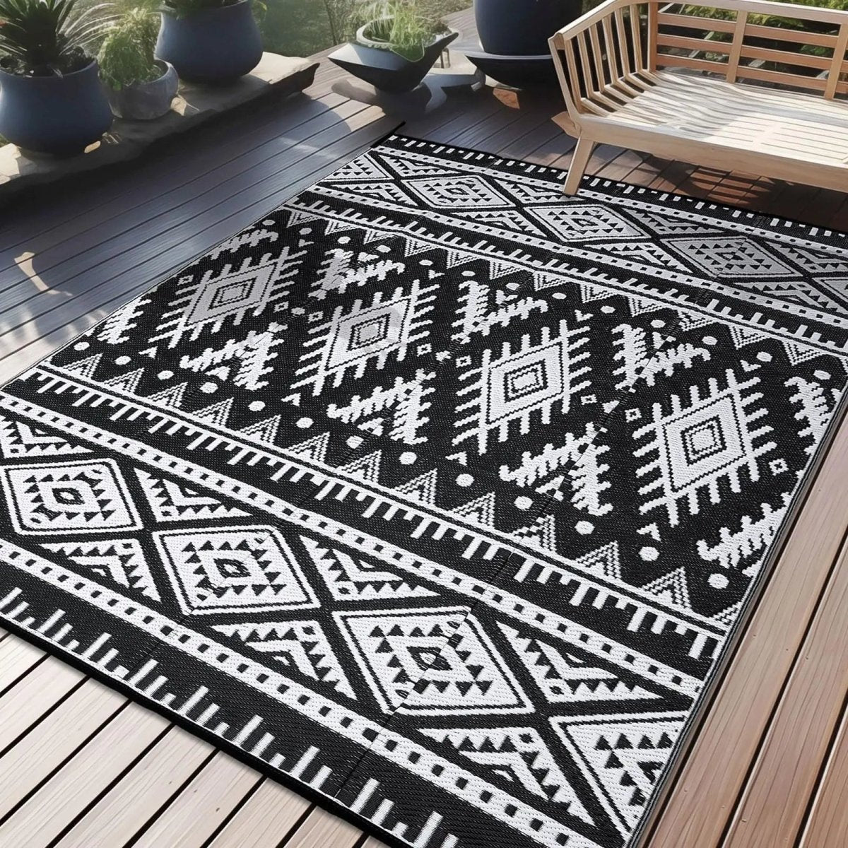 Reversic vändbar utomhusmatta med vattentät plaststrå för uteplats och picknick