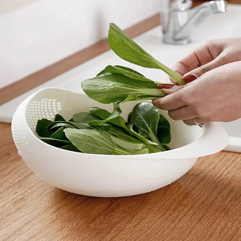RINSEBOWL Dvojitá vrstva cedníku pro mytí a odkapávání