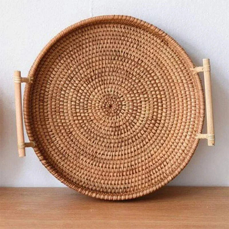 Plateau en rotin avec couvercle et panier de rangement RUSTICPANTRY