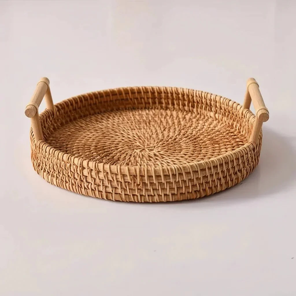 Plateau en rotin avec couvercle et panier de rangement RUSTICPANTRY
