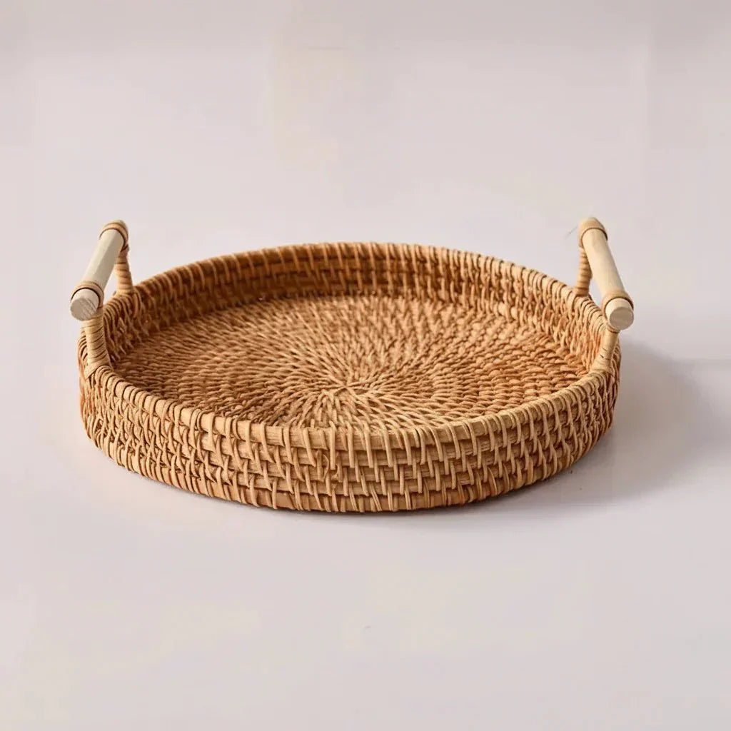 Plateau en rotin avec couvercle et panier de rangement RUSTICPANTRY