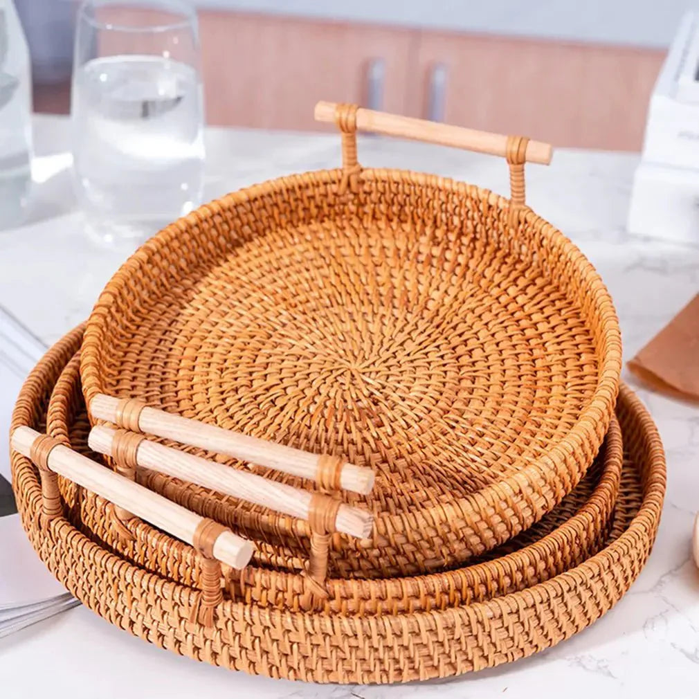 Plateau en rotin avec couvercle et panier de rangement RUSTICPANTRY