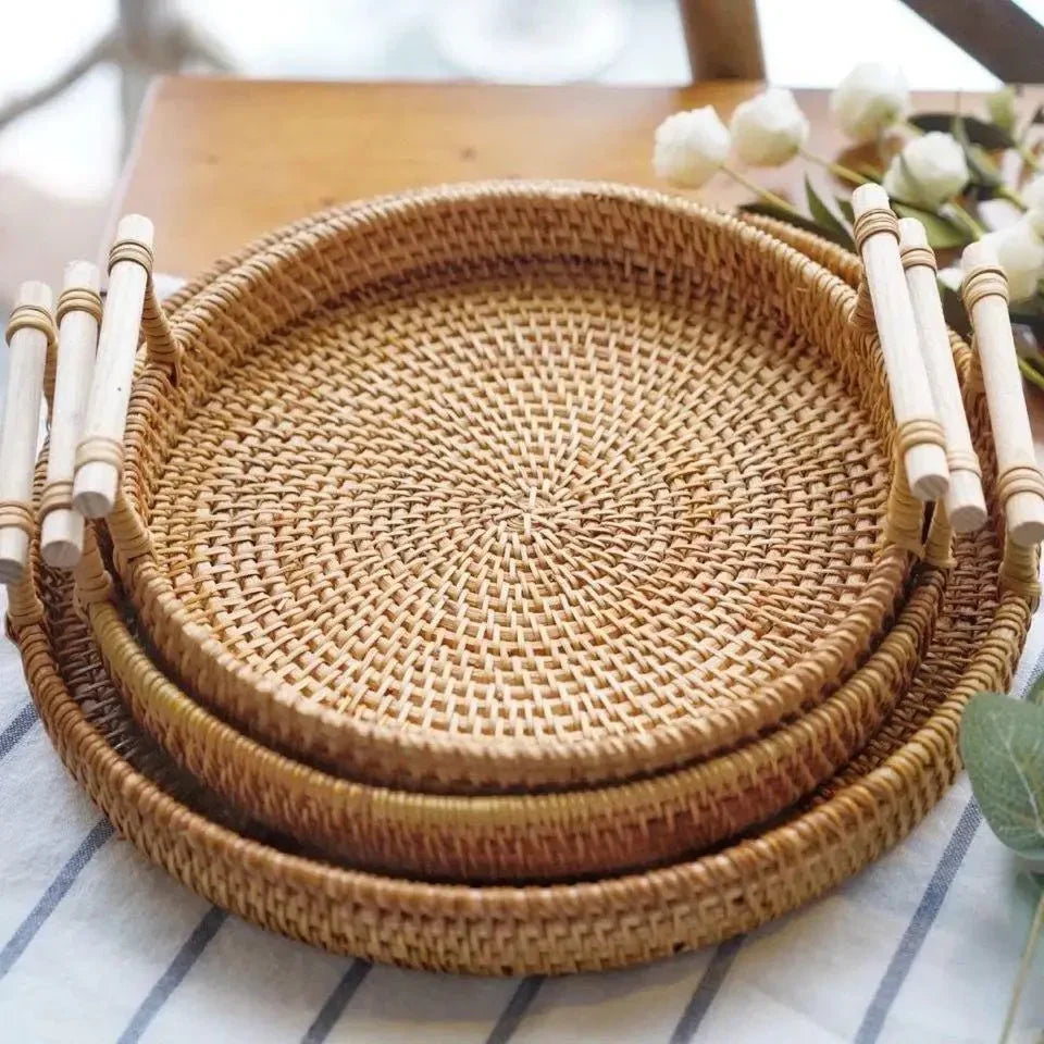 Plateau en rotin avec couvercle et panier de rangement RUSTICPANTRY