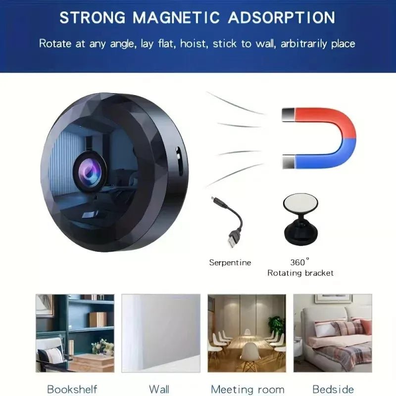 Câmara Mini WiFi Magnética ApexGuard 1080P HD com Visão Noturna e Detecção de Movimento | Fervei
