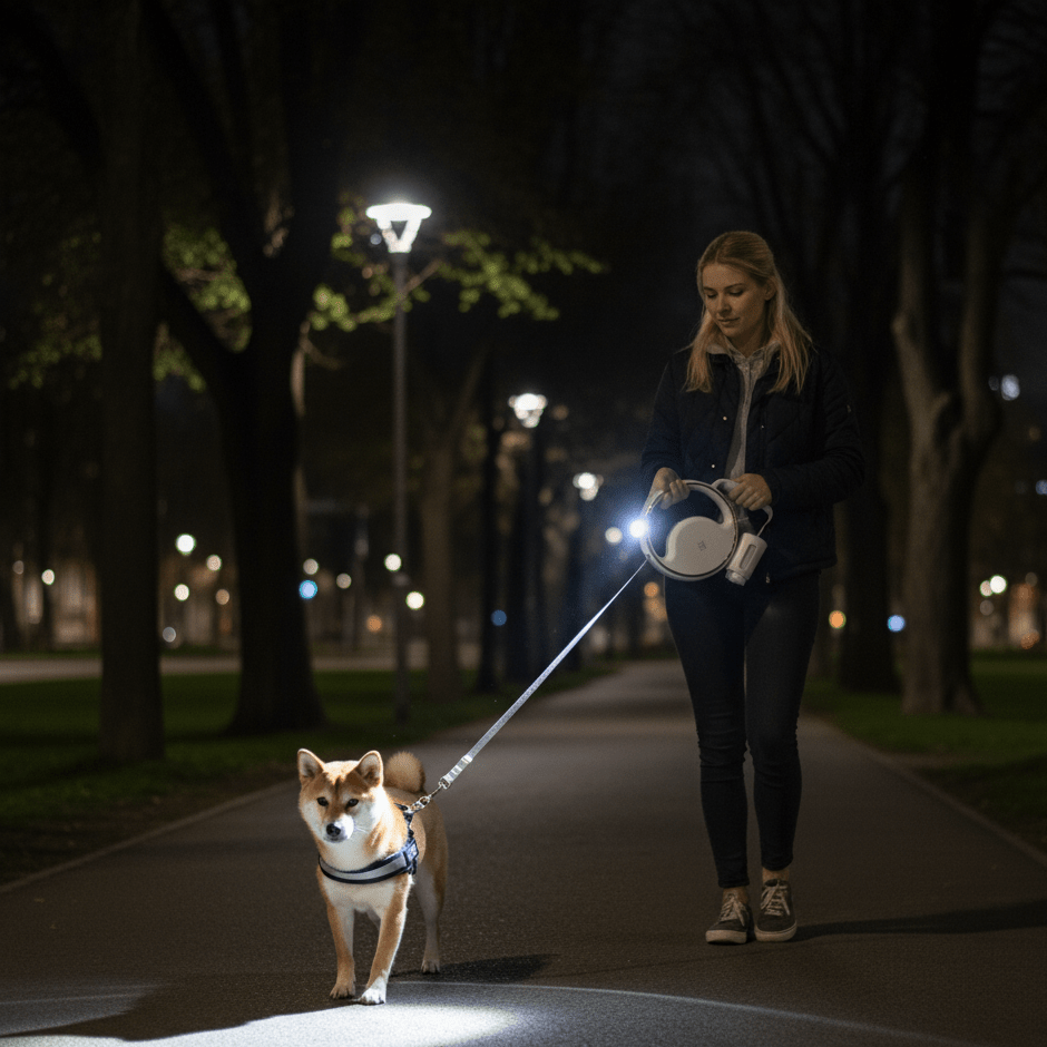 Smycz dla psa SmartLead LED z wbudowanym światłem i uchwytem na worek