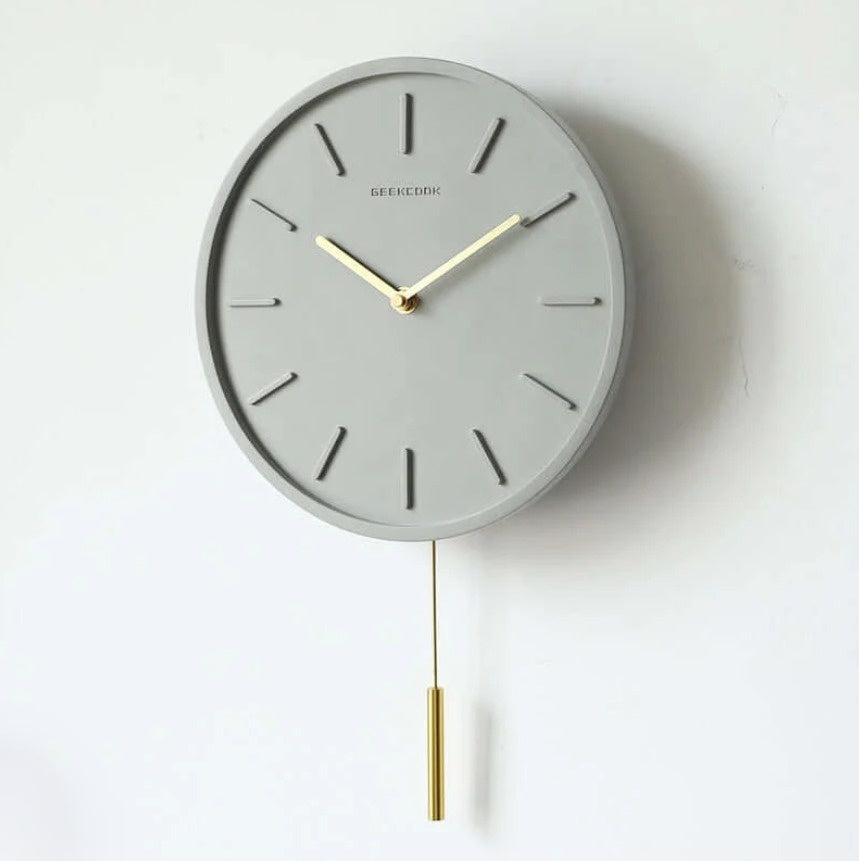 Lundra Wall Clock With Metal Pendant And Cement Texture