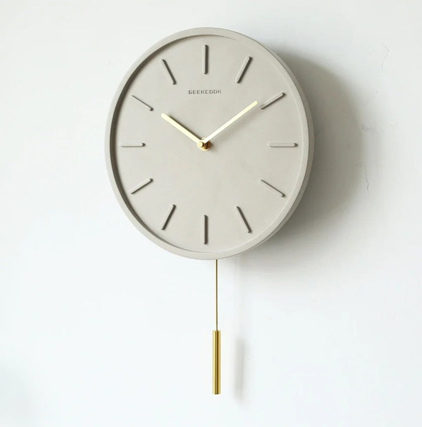 Lundra Wall Clock With Metal Pendant And Cement Texture