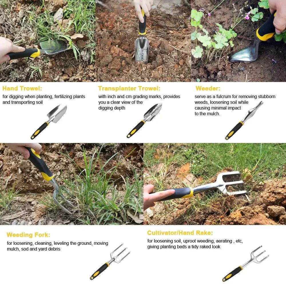 SOILARA Gartengeräte-Set aus Edelstahl mit ergonomischen Griffen