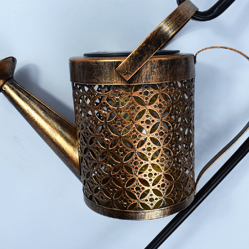 Solar Garden Lamp Shaped Like a Wrought-Iron Watering Can With Warm LEDs