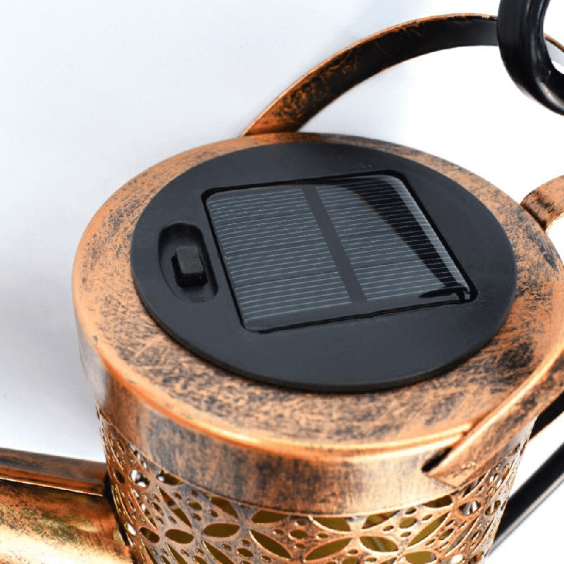 Solar Garden Lamp Shaped Like a Wrought-Iron Watering Can With Warm LEDs