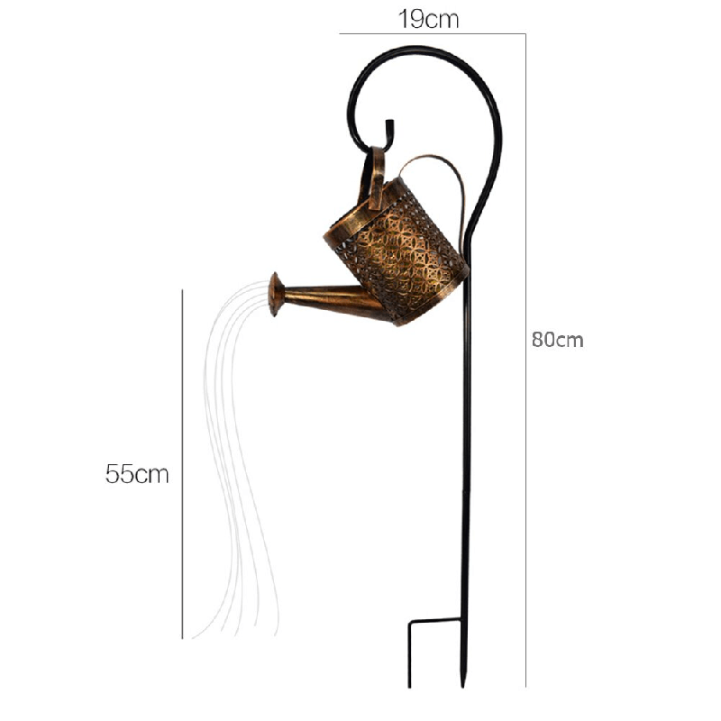 Solar Garden Lamp Shaped Like a Wrought-Iron Watering Can With Warm LEDs