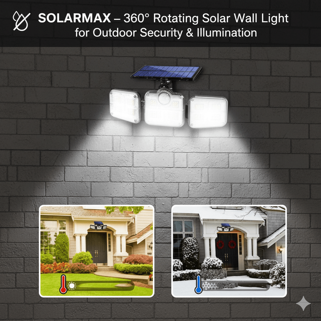 Éclairage mural solaire de sécurité SOLARMAX avec trois têtes rotatives
