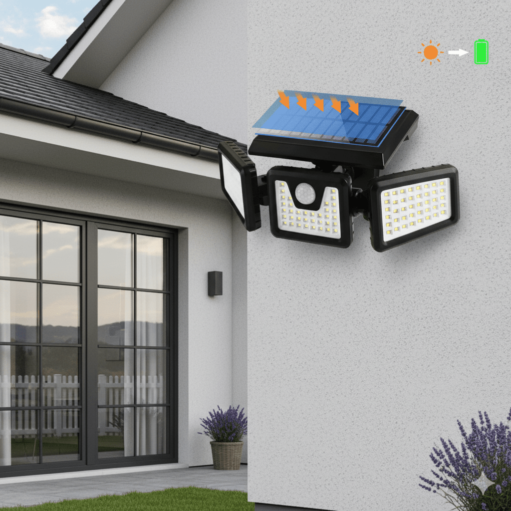 Éclairage mural solaire de sécurité SOLARMAX avec trois têtes rotatives