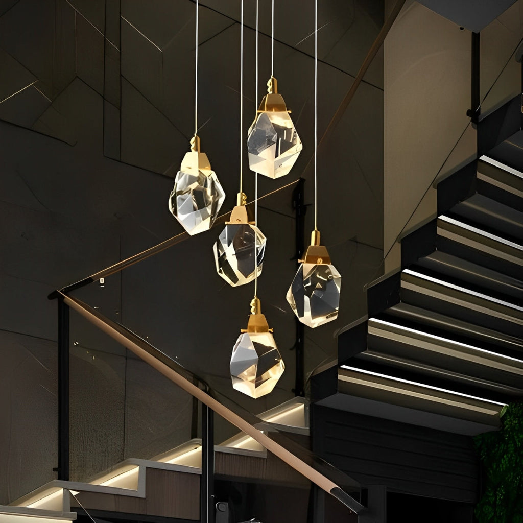 Spiral Crystal Drops Pendant Chandelier For Modern Staircase In Metal