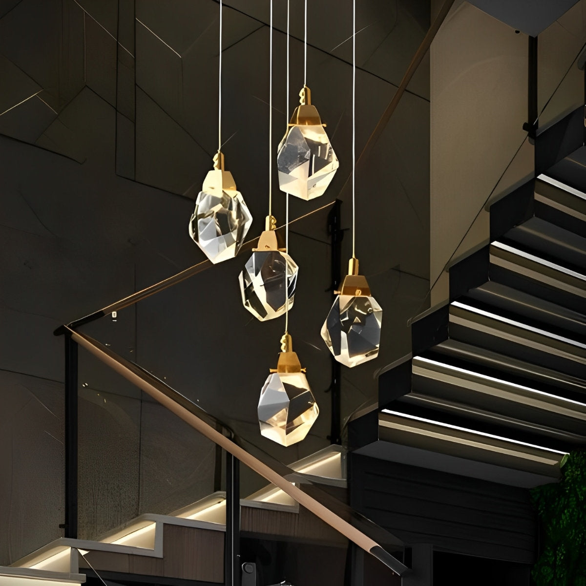 Spiral Crystal Drops Pendant Chandelier For Modern Staircase In Metal