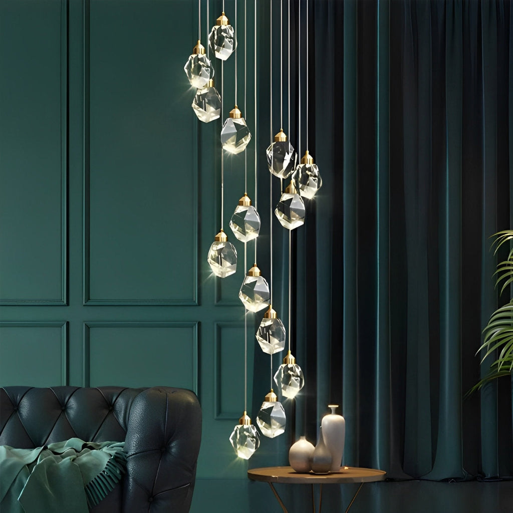 Spiral Crystal Drops Pendant Chandelier For Modern Staircase In Metal