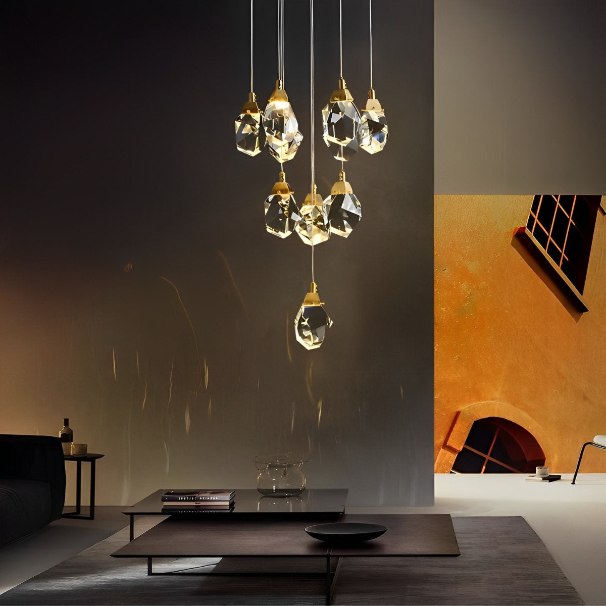 Spiral Crystal Drops Pendant Chandelier For Modern Staircase In Metal