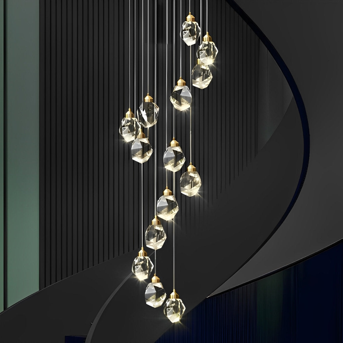 Spiral Crystal Drops Pendant Chandelier For Modern Staircase In Metal