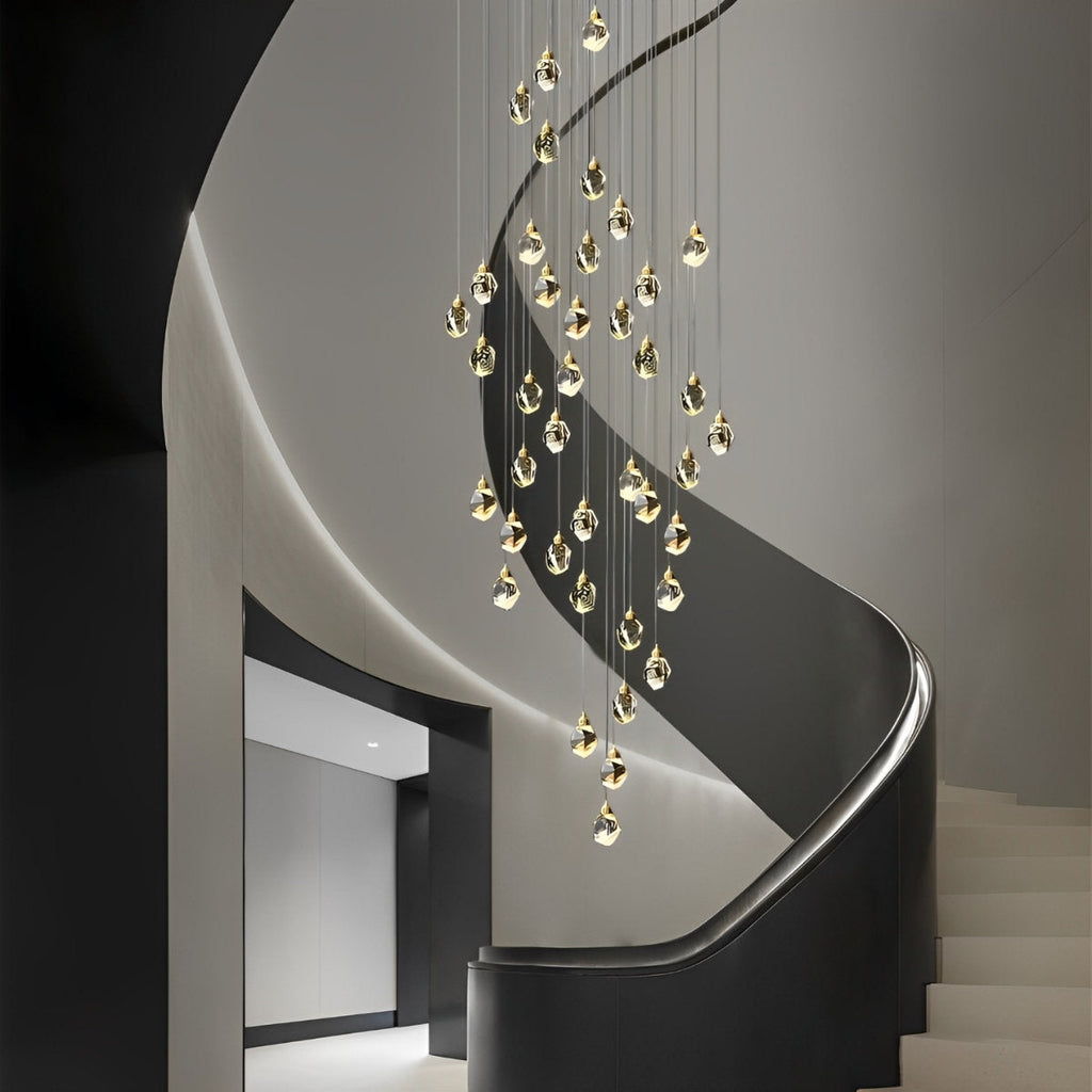 Spiral Crystal Drops Pendant Chandelier For Modern Staircase In Metal