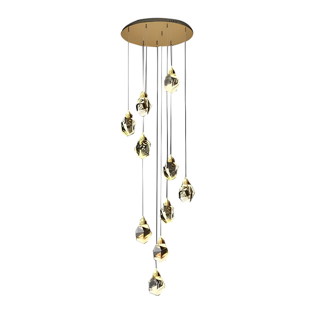 Spiral Crystal Drops Pendant Chandelier For Modern Staircase In Metal