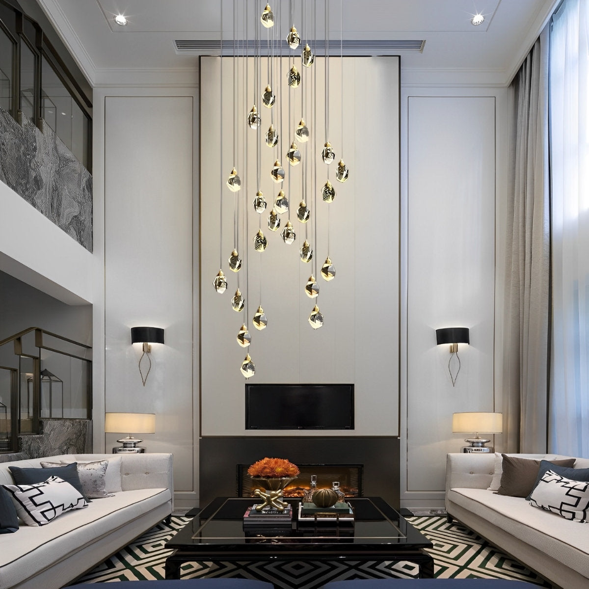 Spiral Crystal Drops Pendant Chandelier For Modern Staircase In Metal