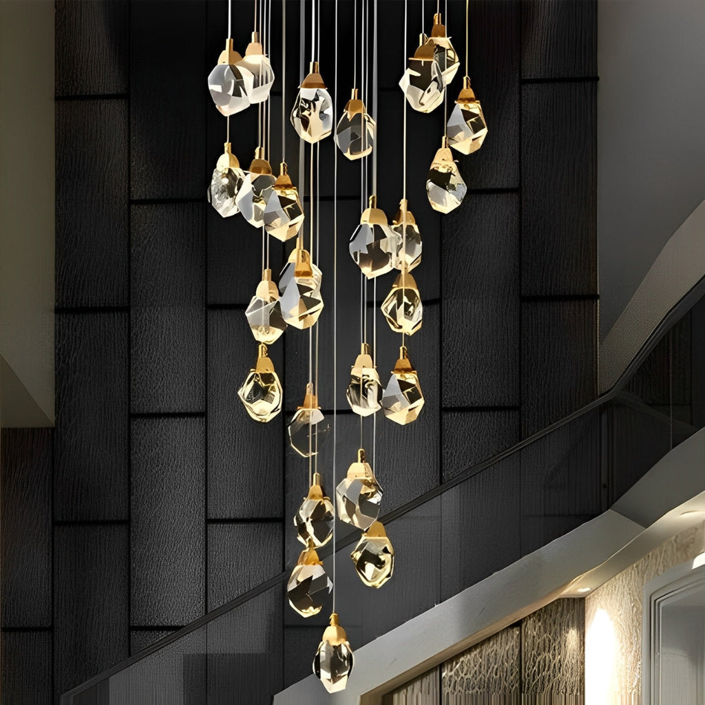 Spiral Crystal Drops Pendant Chandelier For Modern Staircase In Metal