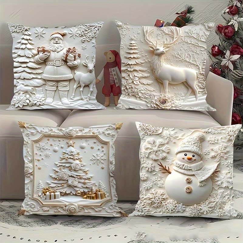 Juego de 4 fundas de almohada navideñas con motivos texturizados, 45x45