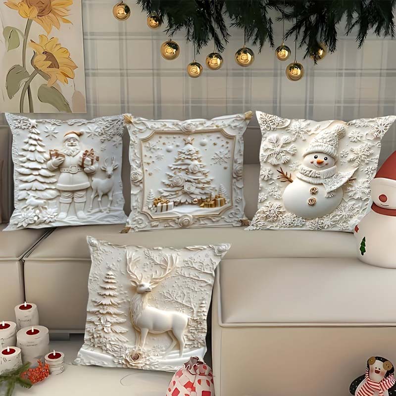 Juego de 4 fundas de almohada navideñas con motivos texturizados, 45x45