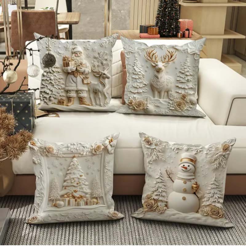 Juego de 4 fundas de almohada navideñas con motivos texturizados, 45x45