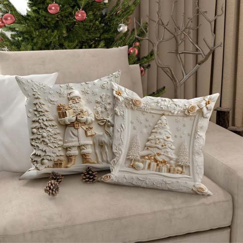 Juego de 4 fundas de almohada navideñas con motivos texturizados, 45x45