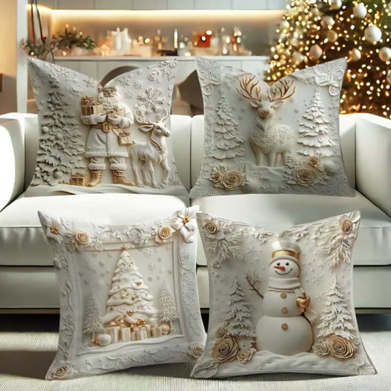 Juego de 4 fundas de almohada navideñas con motivos texturizados, 45x45