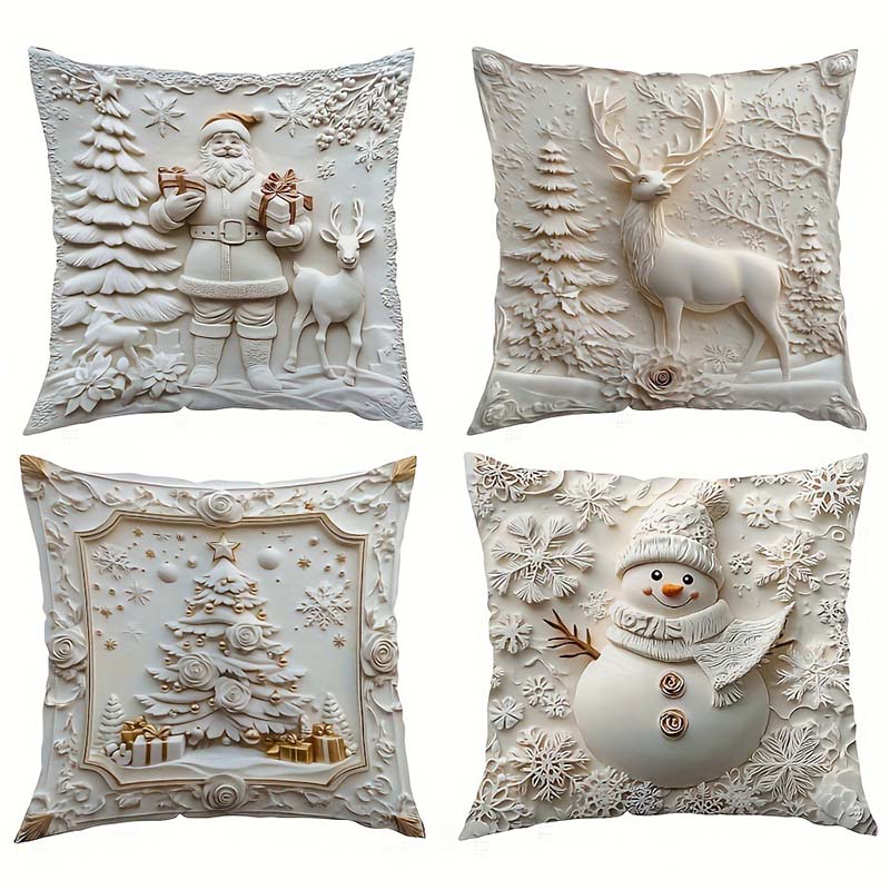Juego de 4 fundas de almohada navideñas con motivos texturizados, 45x45
